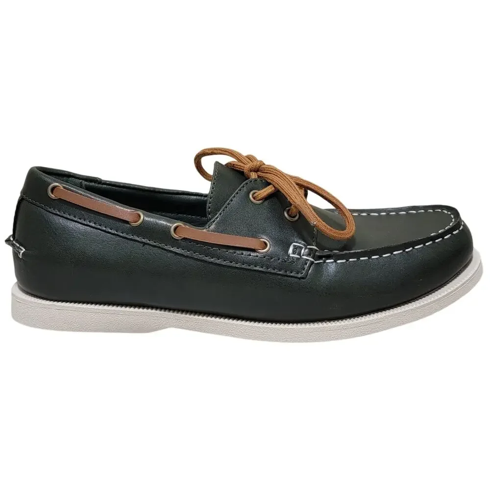 Club Room Men Two Eye Moc Toe Boat Shoes Size US 7M Dark Green Faux Leather